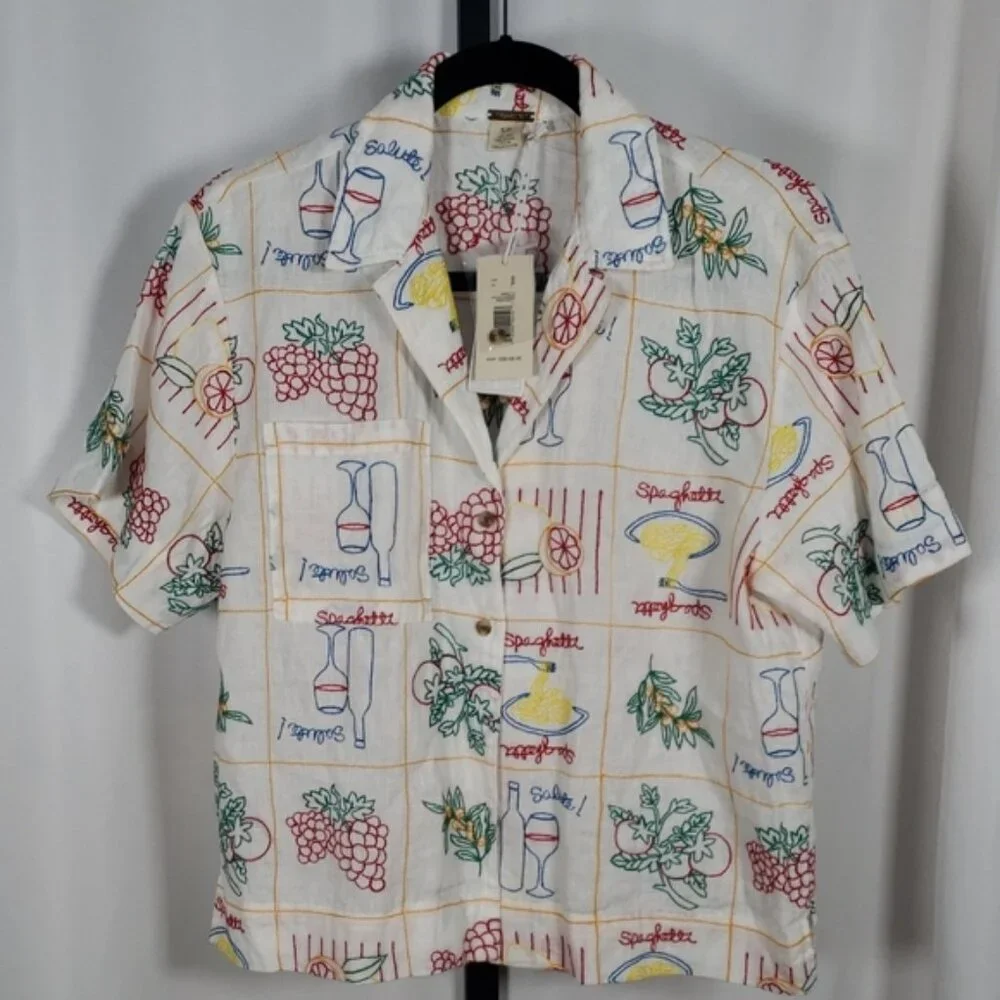 Magaschoni Appetito Embroidered Linen Shorts & Top Set S/P NWT Matching Outfit